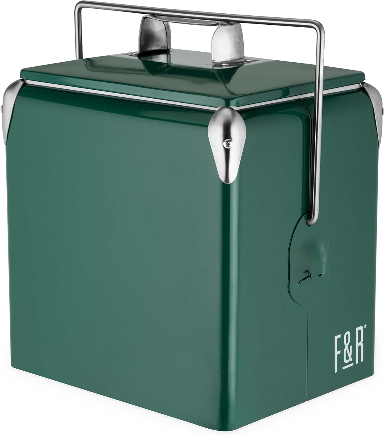 Foster & Rye Stainless Steel Retro Cooler, Vintage Metal cooler, Antique Beverage Chiller and Ice Chest, Plastic Lined Drink Chest, Mounted Bottle Opener, Holds a 6-pack, Red