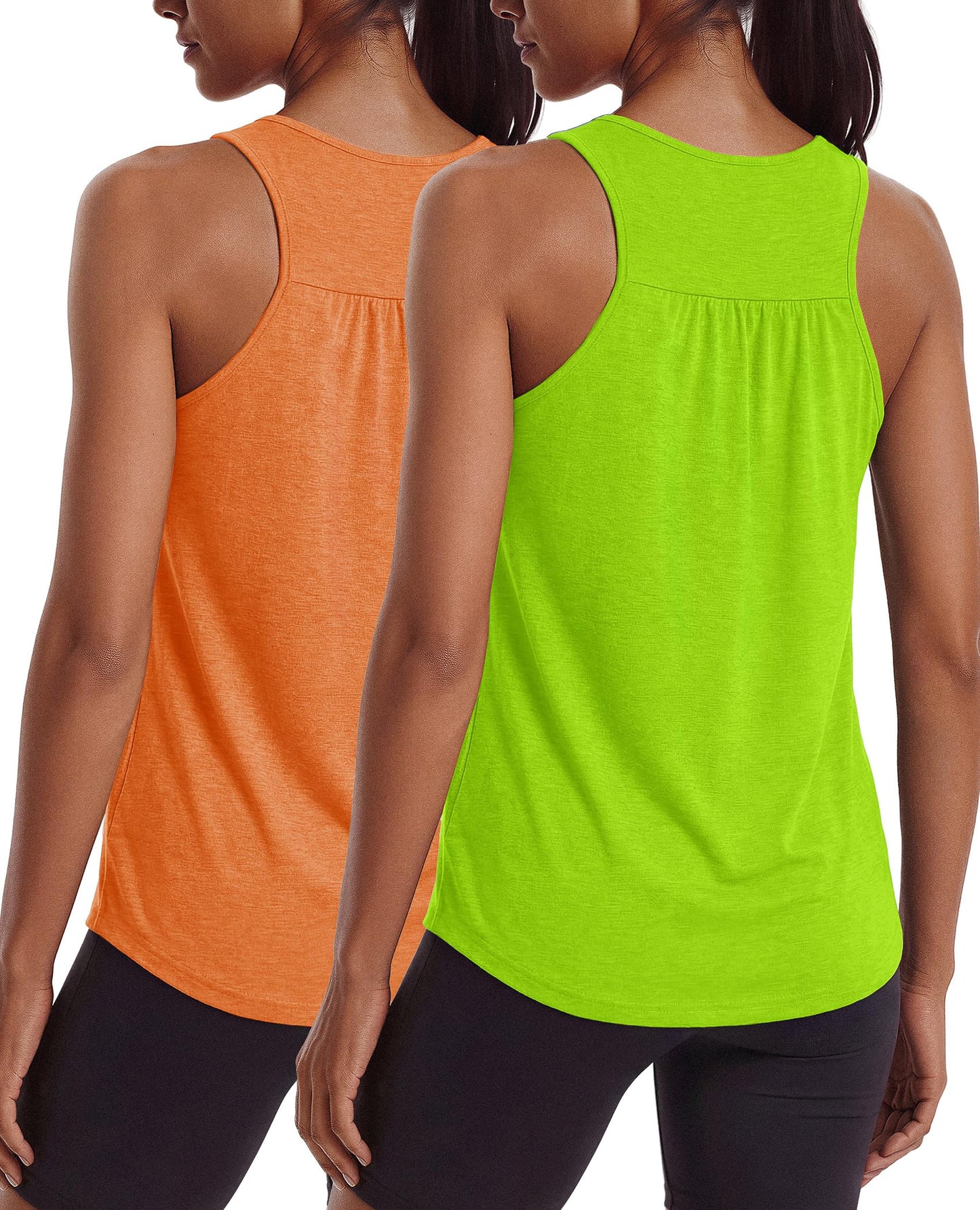 PINSPARK Womens Workout Tank Tops Racerback Atheltic Running Shirts Moisture Wicking Yoga Muscle Tanks Slim Fit Summer Exercise Top,Neon Green/Orange XXL