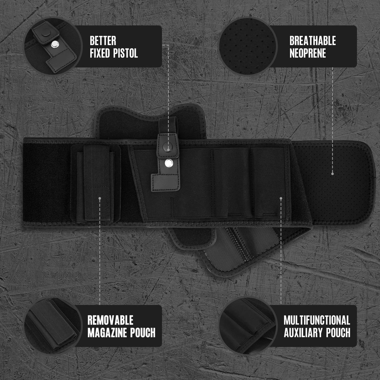 ZZY Belly Band Holster, Belly Band Holster Men and Women, Belly Holster for Concealed Carry Waist Holster for Pistols Fits Glock 19, 17, 26, 43, Sig P365, Taurus, Ruger, S&W M&P Shield 9MM