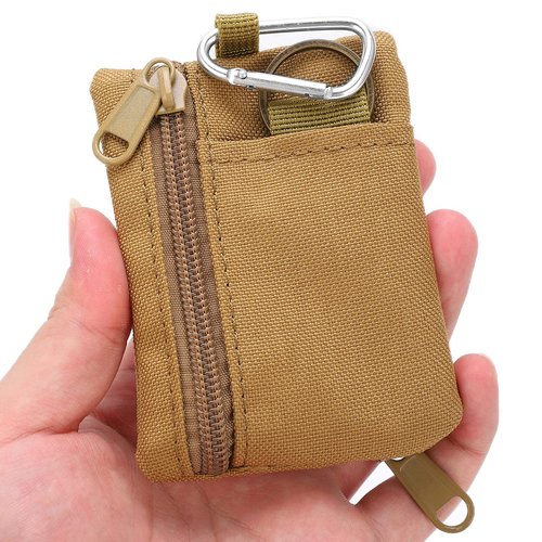 Lwuey EDC Pocket Pouch, Mini Molle Pouch Wallet Tactical Keychain Pouches Multi Function Carabiner Gadget Utility Organizer Key Card Case Zipper Portable Military Outdoor Bag Tactics Waist(Brown)