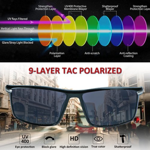LifeArt Mens Polarized Sunglasses Ultralight Sports Fishing Driving Sunglasses for Men UV Protection Rectangle Metal Frame (Bright Black+Matte Black)