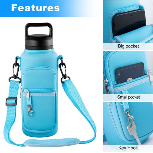 RRegeny Water Bottle Holder with Strap for Hydroflask 32oz 40oz Carrier Sling Bag with Phone Pocket Water Bottle Sleeve for Hiking Camping