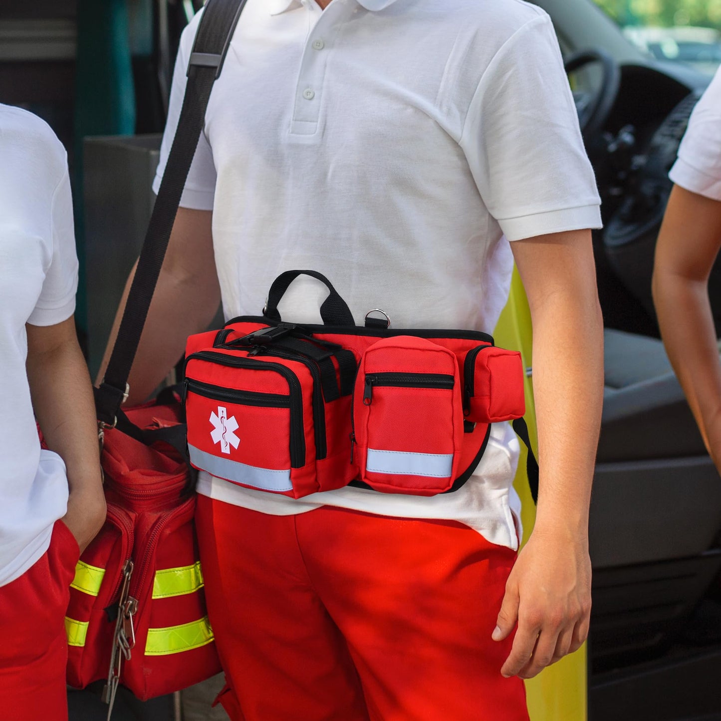 Professional First Aid Waist Pack,Medical Trauma Bag with Reflective,Portable First Aid Fanny Pack for Emergency at Home and Work,Outdoors,Hiking(Red)