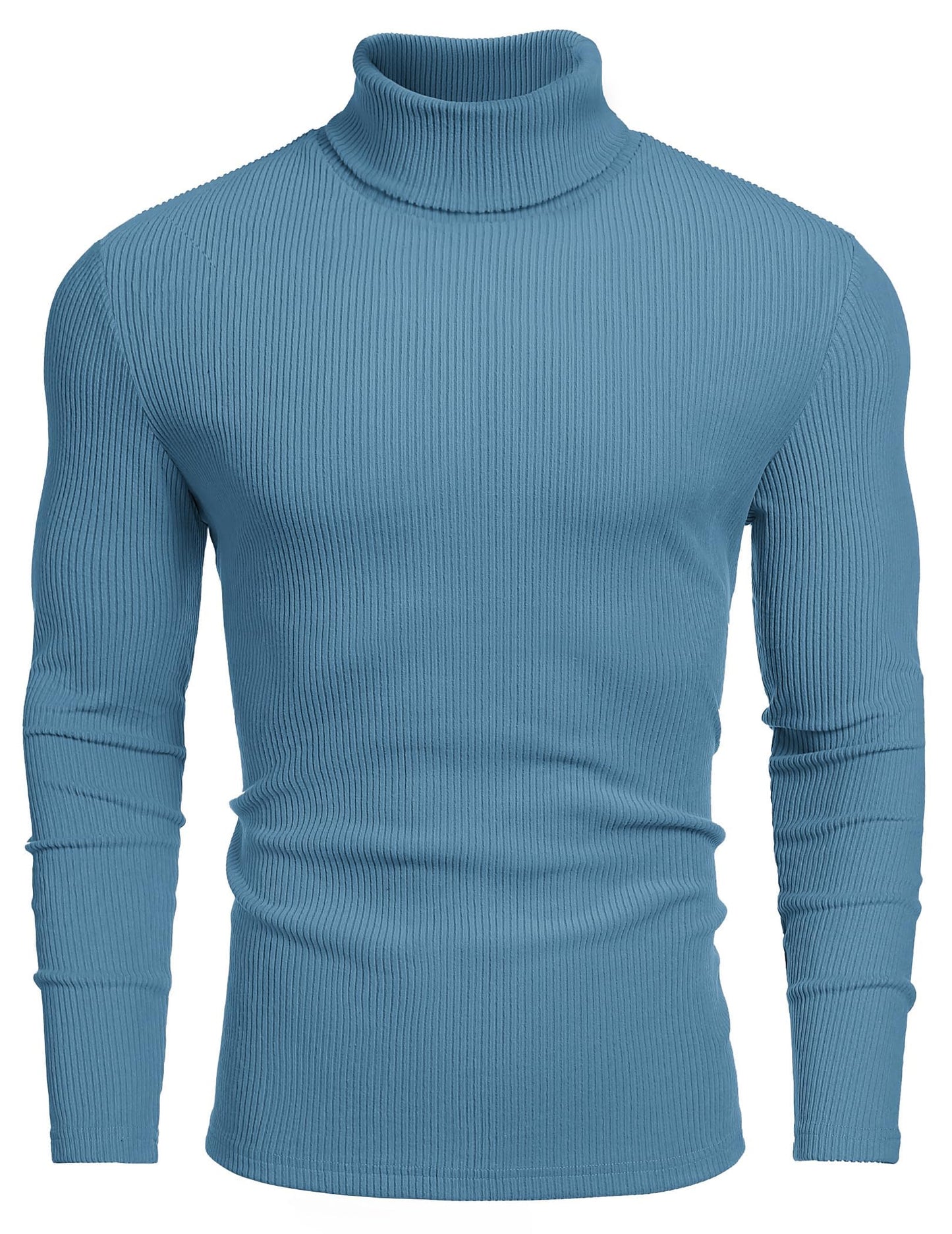 COOFANDY Men's Ribbed Turtleneck Sweater Casual Basic Long Sleeve Knitted Pullover Sweater Dark Blue