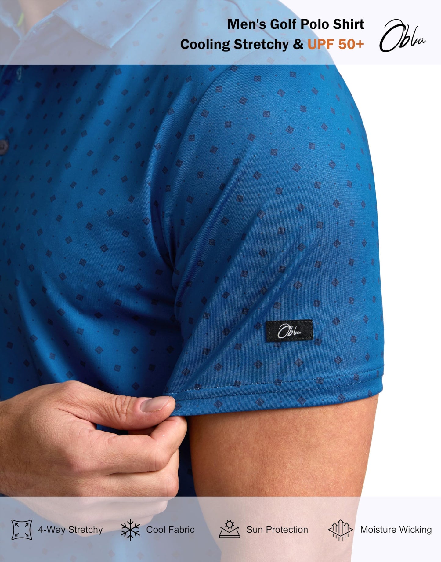 Obla Mens Golf Polo Shirts Short Sleeve Dry Fit Performance Moisture Wicking Casual Print Collared Golf Shirts for Men(Blue Circle_XXL)