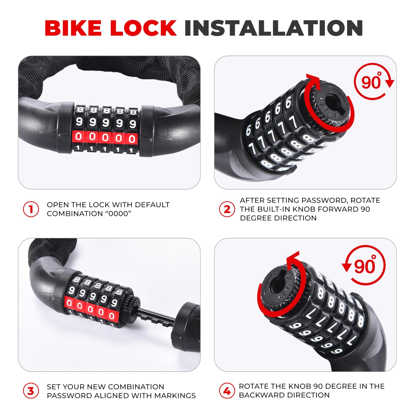 Pro-Bike Tool Bike Locks - 35.4-Inch - Heavy Duty Anti Theft Bicycle Lock - 5-Digit Code Keyless Combination - Weatherproof & Friction Proof - Universal Fit for Road, Mountain, Electric & BMX Bikes