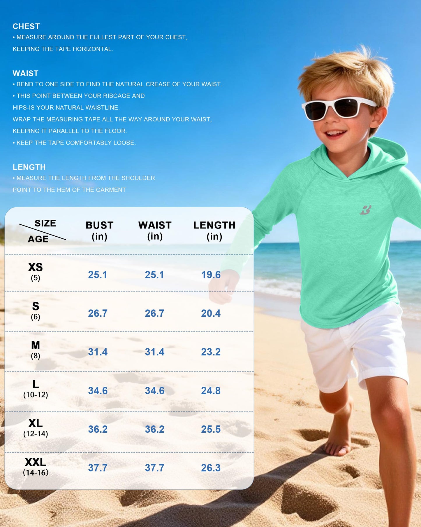 Roadbox Boys Rash Guard Hooded Fishing Shirt, Kids UPF 50+ Long Sleeve Sun Hoodie, Youth UV Protection Beach Swim Shirts