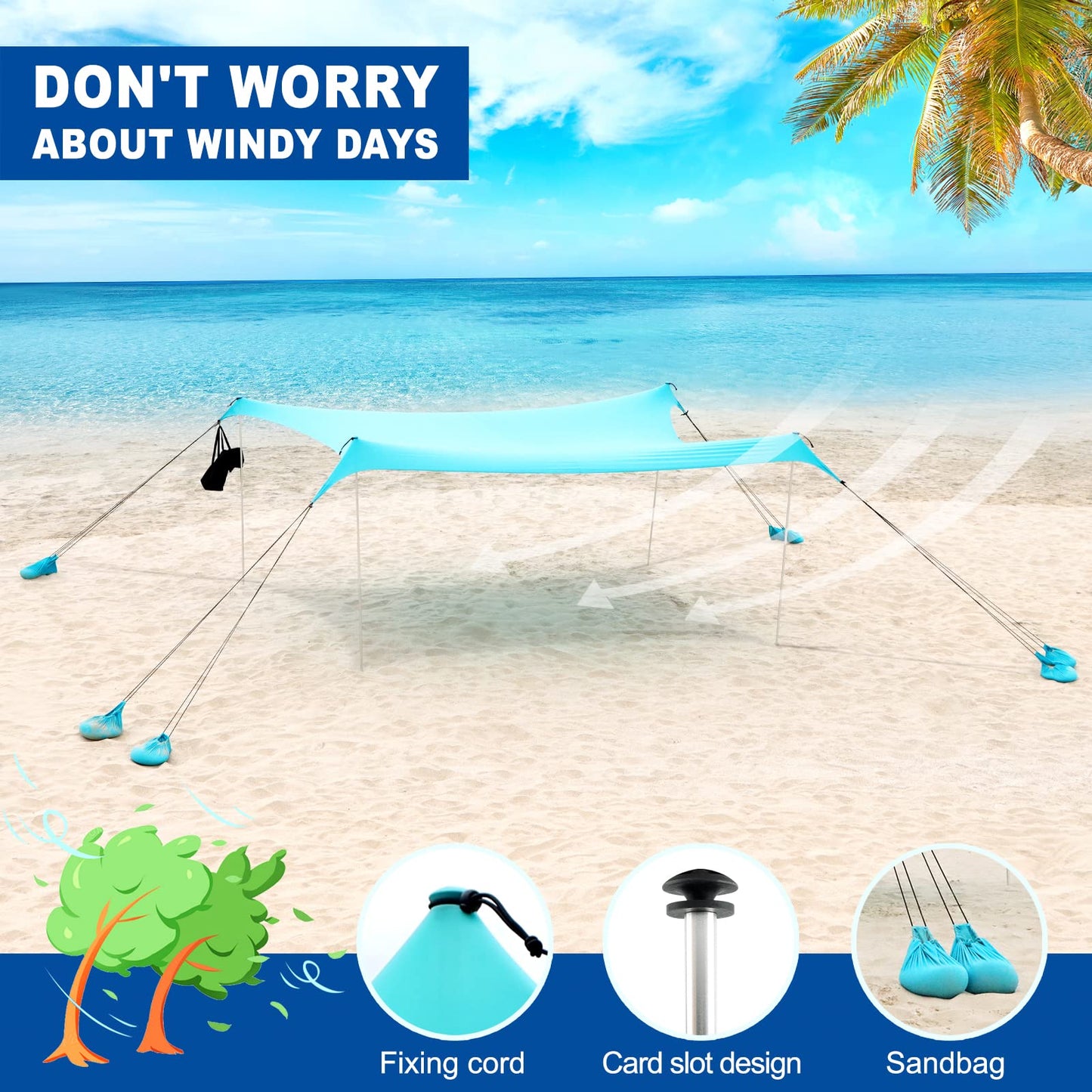 ABXMAS Beach Tent Sun Shelter with UPF50+ Protection, Grande Beach Tent for Family Vacation, Outdoor Beach Shade Canopy with 4 Pole and 8 Sandbags for Camping Fishing Backyard Fun (10×10FT)