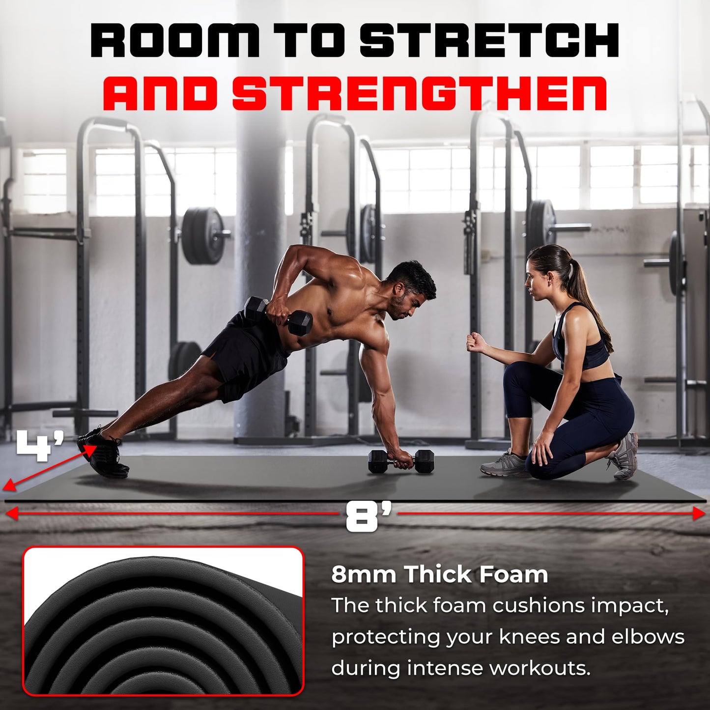 8FT x 4FT Extra Large Exercise Mat - PVC Floor Workout Mat with Carry Bag, Cleaning Cloth - Non slip Thick Workout Mats for Home Gym Flooring, Fitness Training Mat for Weights Pilates Cardio