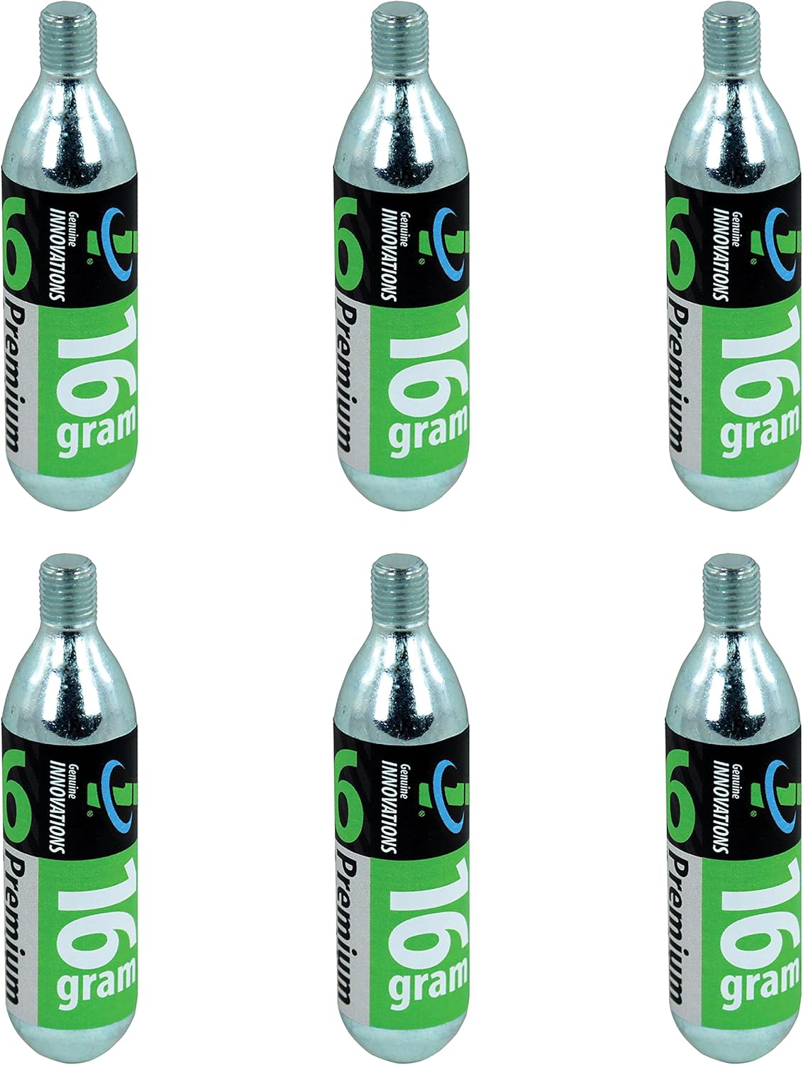 Genuine Innovations G2153, Bicycle CO2 Cartridges, Threaded, 16g, Pack of 6