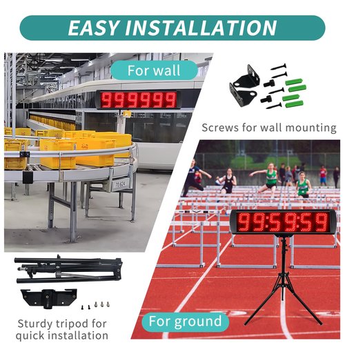 LUCKY TIME Race Clock with Tripod, LED Digital Display with Counter Function can up to 999999