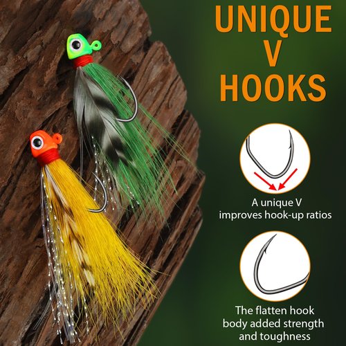 Dovesun Crappie Jigs, 40pcs Hand-Tied Hair Jigs 10 Colors Fishing Jigs 1/8oz Bucktail Crappie Jig Heads for Trout, Walleye and Panfish Fishing