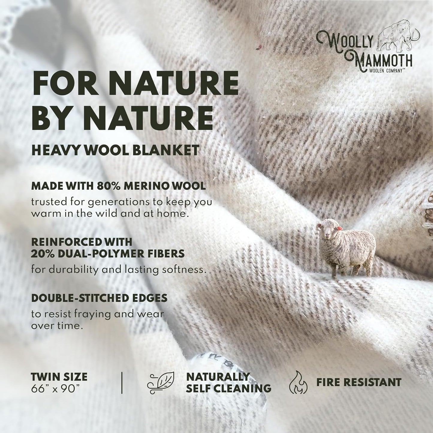 Woolly Mammoth Woolen Co. | Extra Large Merino Wool Camp Blanket | Perfect Outdoor Gear | Bedroll for Bushcraft, Camping, Trekking, Hiking, Survival, or Throw Blanket at the Cabin (Gray), 66" x 90"