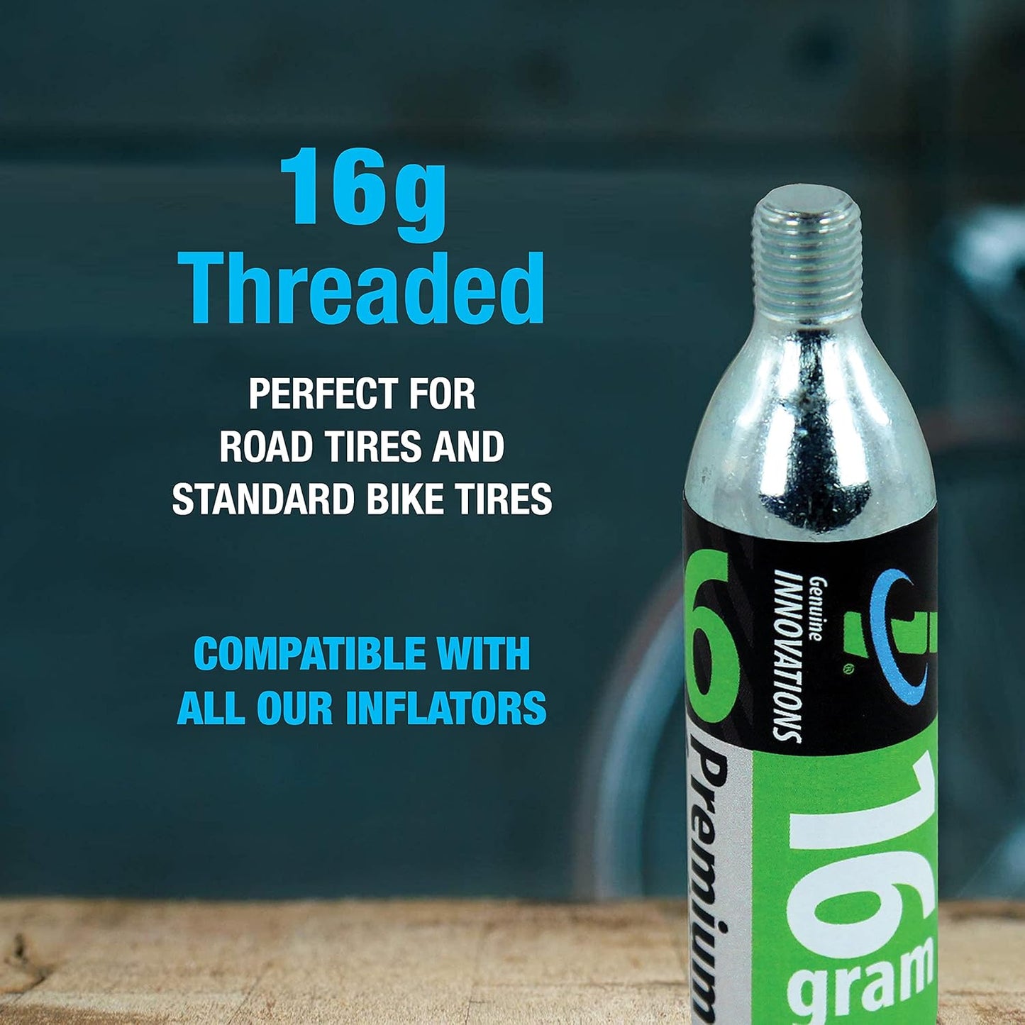 Genuine Innovations G2153, Bicycle CO2 Cartridges, Threaded, 16g, Pack of 6