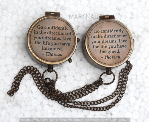 Mary nautical -Thoreau's Go Confidently Graduation Gift for him, Camping Compass with Leather Pouch Boating Hiking Religious Gifts, Missionary Gifts Keepsake. Confirmation Gift Direction Compass
