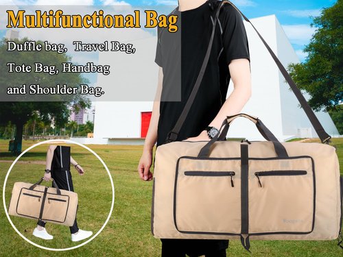 Woogwin Travel Duffel Bag Large Foldable Waterproof Overnight Bag for Beach Swim Bags Pool Sports Gym (60L Khaki)