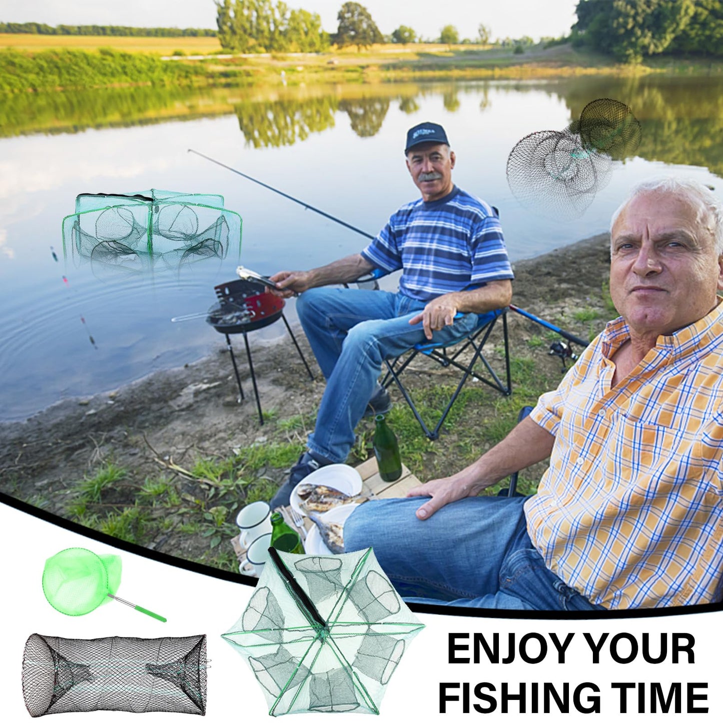 5PCS Fishing Bait Trap Minnow Trap Foldable Fishing Trap Cylindrical Hexagon Crawfish Fishing Net Trap Portable Folded Fishing Accessories