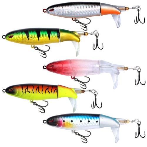 𝗘𝗫𝗔𝗨𝗥𝗔𝗙𝗘𝗟𝗜𝗦 5PCS Fishing Lures Whopper Plopper Lure WhopperLures Kit Plopping Bass Lure Floating Pencil BassBait Topwater Fishing Lures withTackle Box