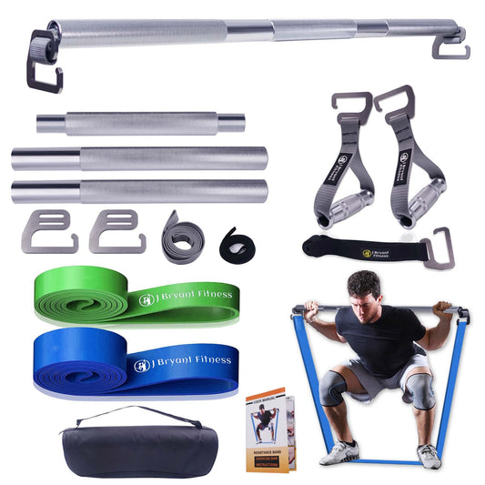 J Bryant Fitness Heavy-Duty Resistance Band Bar with 2 Resistance Bands, E-Shaped Hook Design, 500lb Load Capacity, Anti-Slip Surface, Carry Bag Included, for Strength Training and Fitness