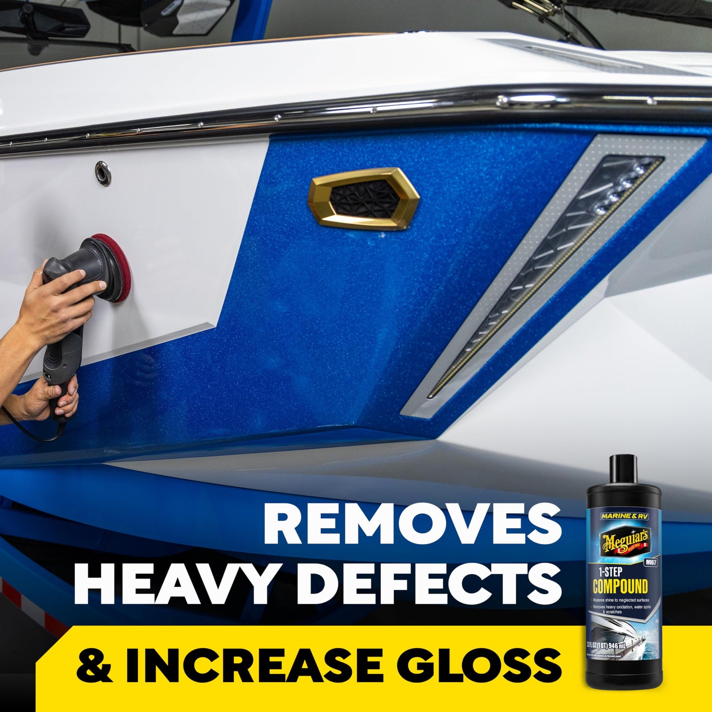 Meguiar’s Marine/RV One Step Boat Compound, Oxidation Remover, Boat Water Spot Remover, Also Removes Stains and Scratches, Restores Color and Shine to Fiberglass Gel Coat Finishes, 32 Oz