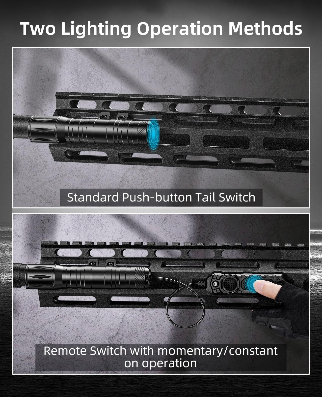 EZshoot 1800 Lumens Tactical Rifle Flashlight with Pressure Switch, Tactical Flashlight for Rifle Compatible with M-Rail, Rifle Flashlight with Strobe Mode for Home Defense, Hunting