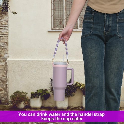 Wongeto Water Bottle Handle Strap - Compatible with Stanley Cup Accessories - for Stanley Cup 40oz & 30oz Tumbler(Purple Flower)
