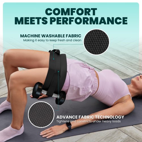 NexFit Hip Thrust Belt for Dumbbells, Kettlebell & Plates – Adjustable Hip Thrust Belt for Weights, Slip-Resistant Glute Trainer | Universal Fit 23.5"-60" Waist, For Gym, Home & Travel Workout