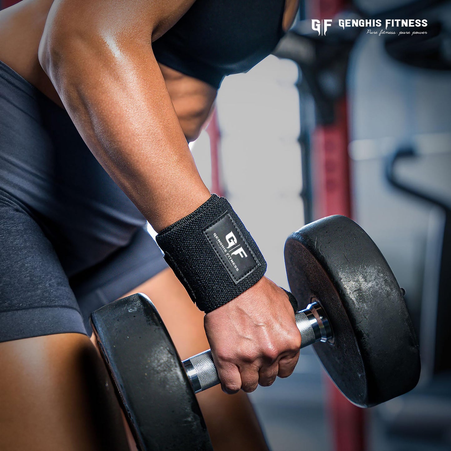 Genghisfitness Weightlifting Wrist Wraps Pair For Powerlifting (12", Grey with White Stripes)
