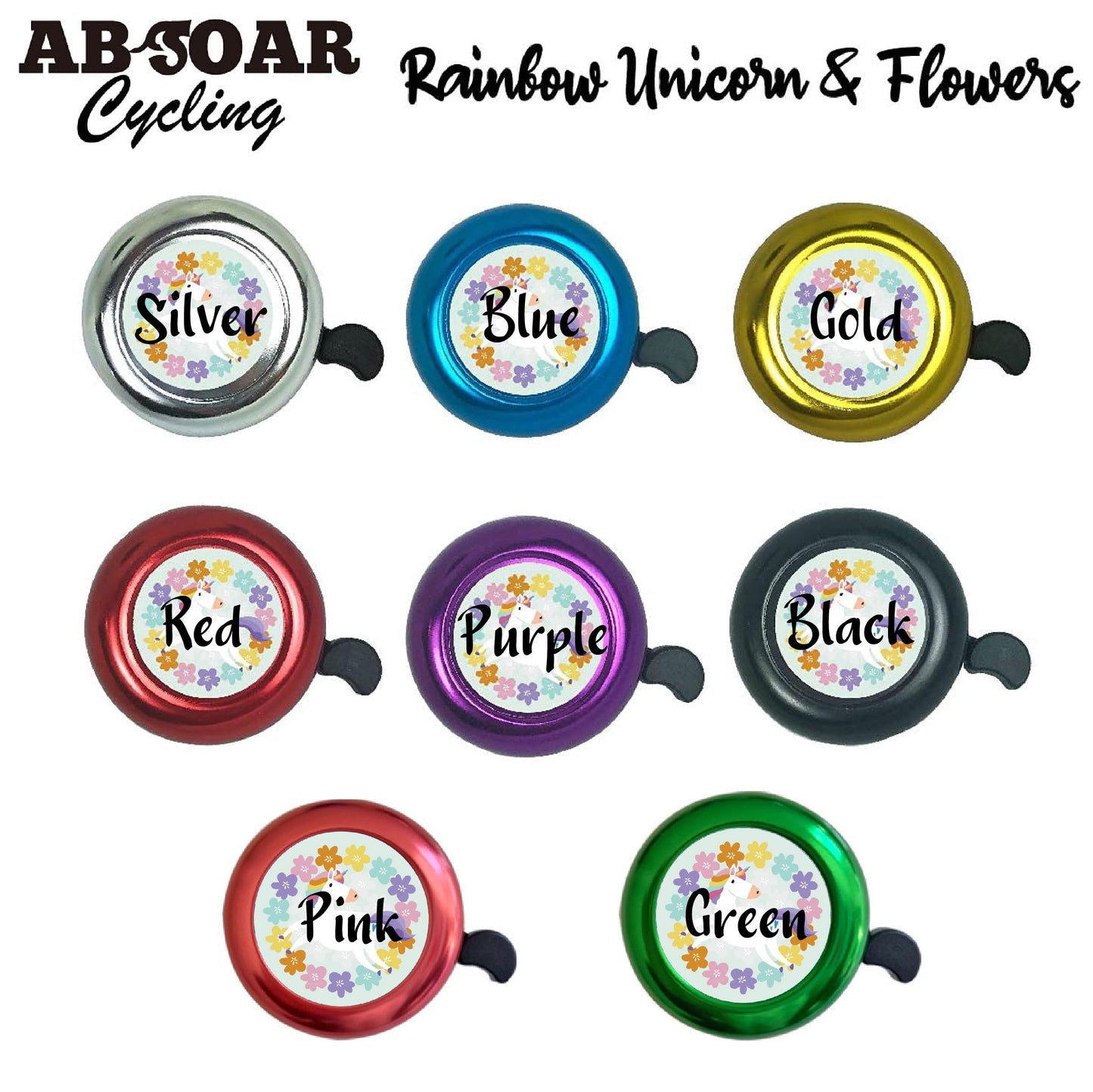 ABSOAR Cycling Unicorn Bike Bell for Kids Adults Scooter City Mountain MTB Flowers Floral Unicorn (Green)