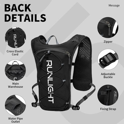 Runlight Running Vest for Women Men Lightweight Hydration Backpack Pack with 1.5L Water Bladder Bag Hydro Daypack for Hiking,Trail,Skiing,Camping,Cycling,Race,Marathon (Black New, One Size)