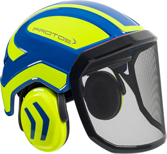 Protos Integral Arborist Helmet - Lightweight Safety Gear in Blue & Neon Yellow