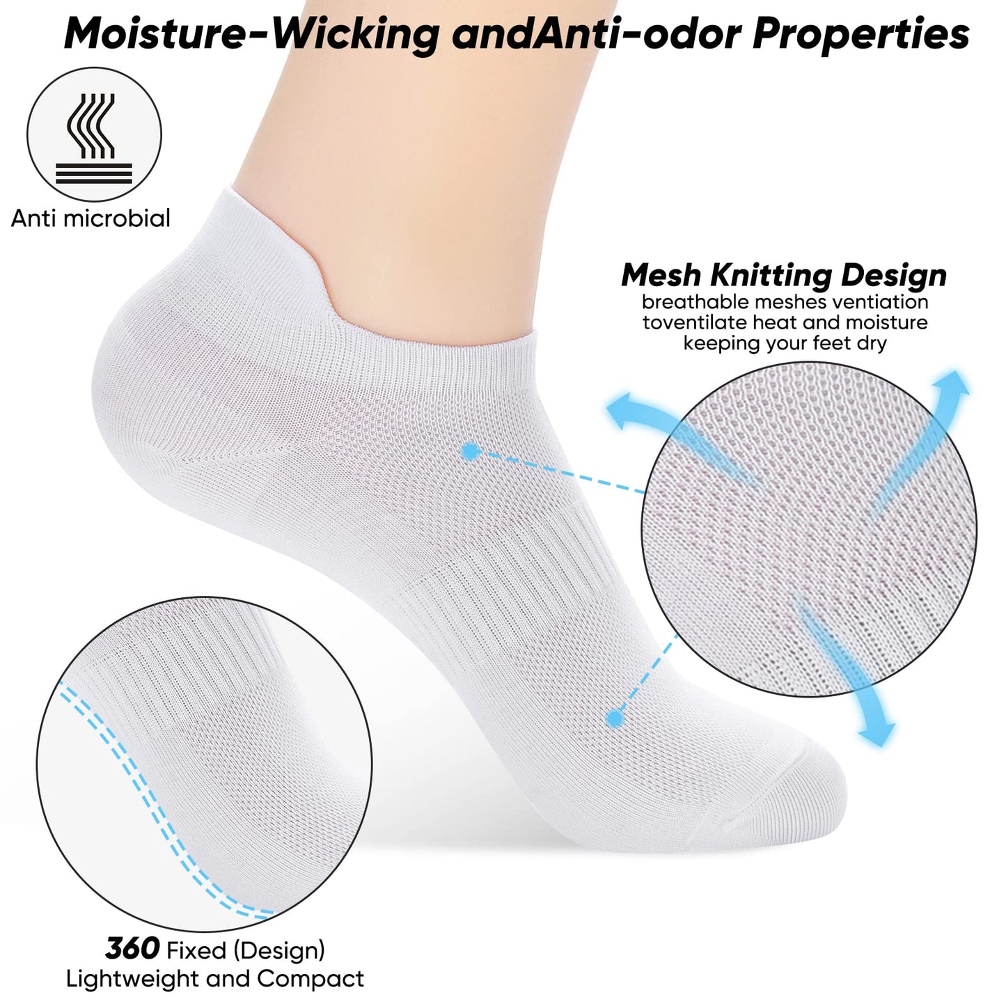 ATBITER Ankle Socks Womens and Men Thin Athletic Running Low Cut No Show Socks With Heel Tab 6/12-Pairs