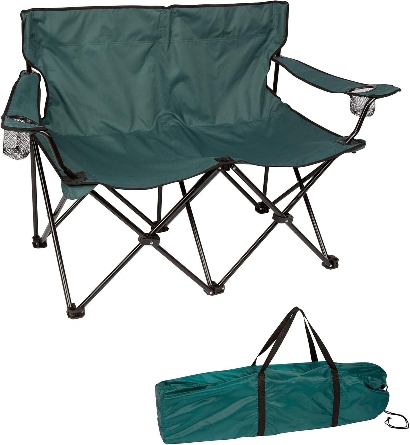 Trademark Innovations Loveseat Style Double Camp Chair, 40" L x 22" W x 31.5" H, Polyester, Army Green