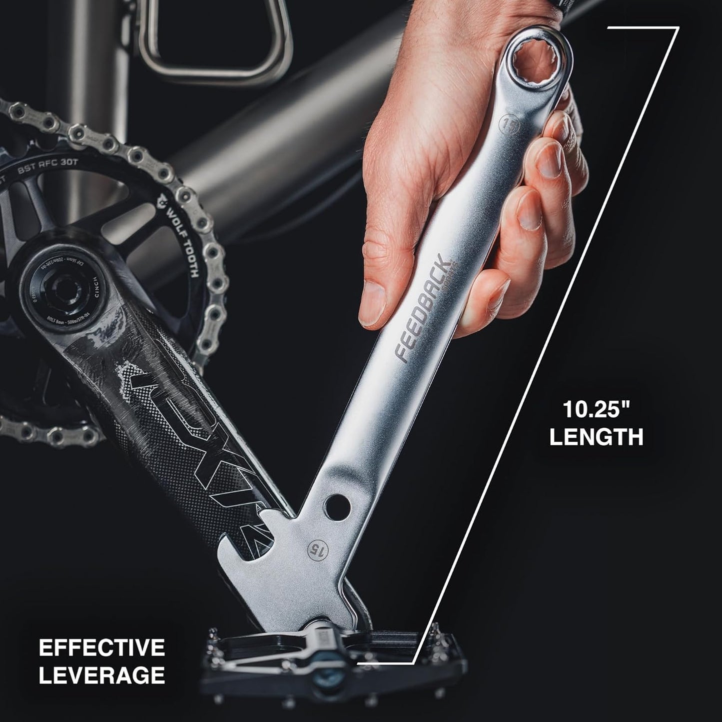 FEEDBACK SPORTS | Bicycle Pedal Wrench Combo | 2-in-1 Pedal & Axle Nut Tool | 15mm Angle Head, Closed Axle Nut Wrench | For Bike Maintenance & Repair