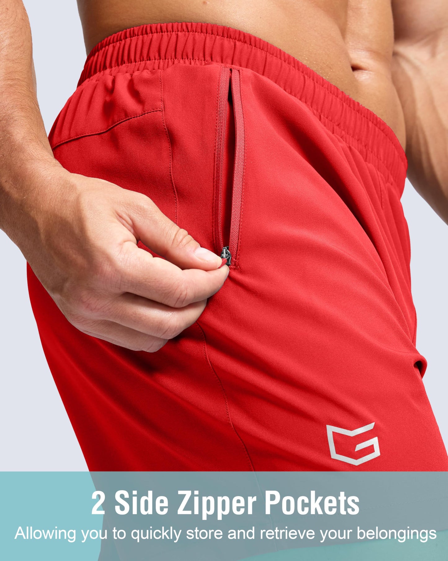 G Gradual Men's Athletic Running Shorts with Zipper Pockets Quick Dry 7"/ 5"/ 9" Workout Gym Shorts for Basketball Hiking(Deep Red,9L)