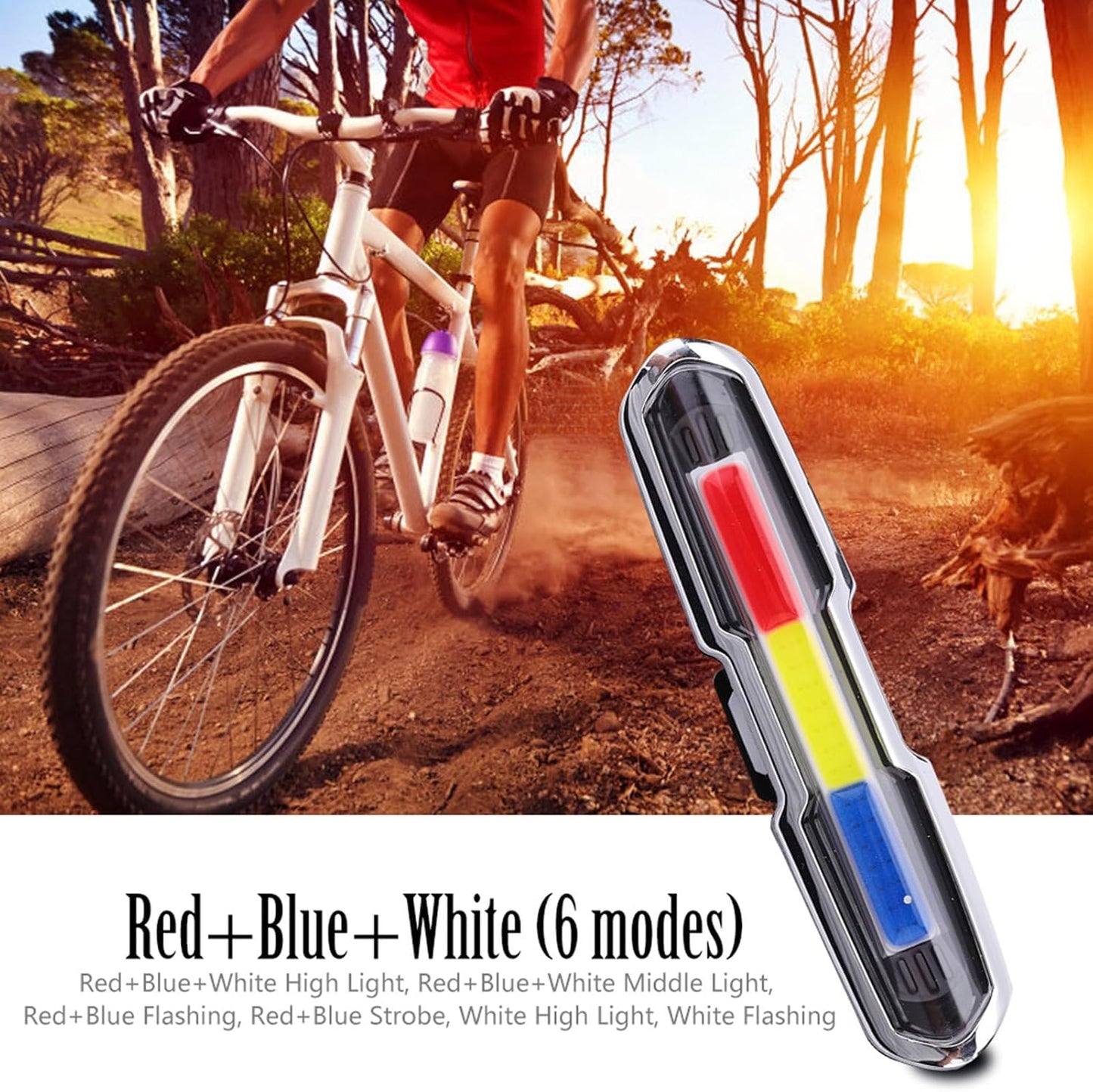 USB Rechargeable Tail Light, LED Night Cycling Bike Warning Rear Tail Light with 5 Modes for Cycling Safety(Red & Blue & White)