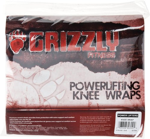 Grizzly Powerlifting Knee Wraps | 3" Wide Heavyduty Elastic Compression Sleeves | Hook & Loop Closure | Knee Support for Weightlifting, Squats & Leg Training | 1 Size | Sold as a Pair