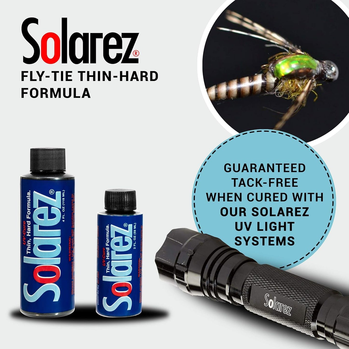 SOLAREZ Fly Tie UV Cure Resin Thin Hard Formula (0.5 oz Bottle) ~ Thin-Hard Fly Tying Cement, Fly Fishing Lures, Easily Build Durable Fly Heads and Bodies ~ Made in The USA