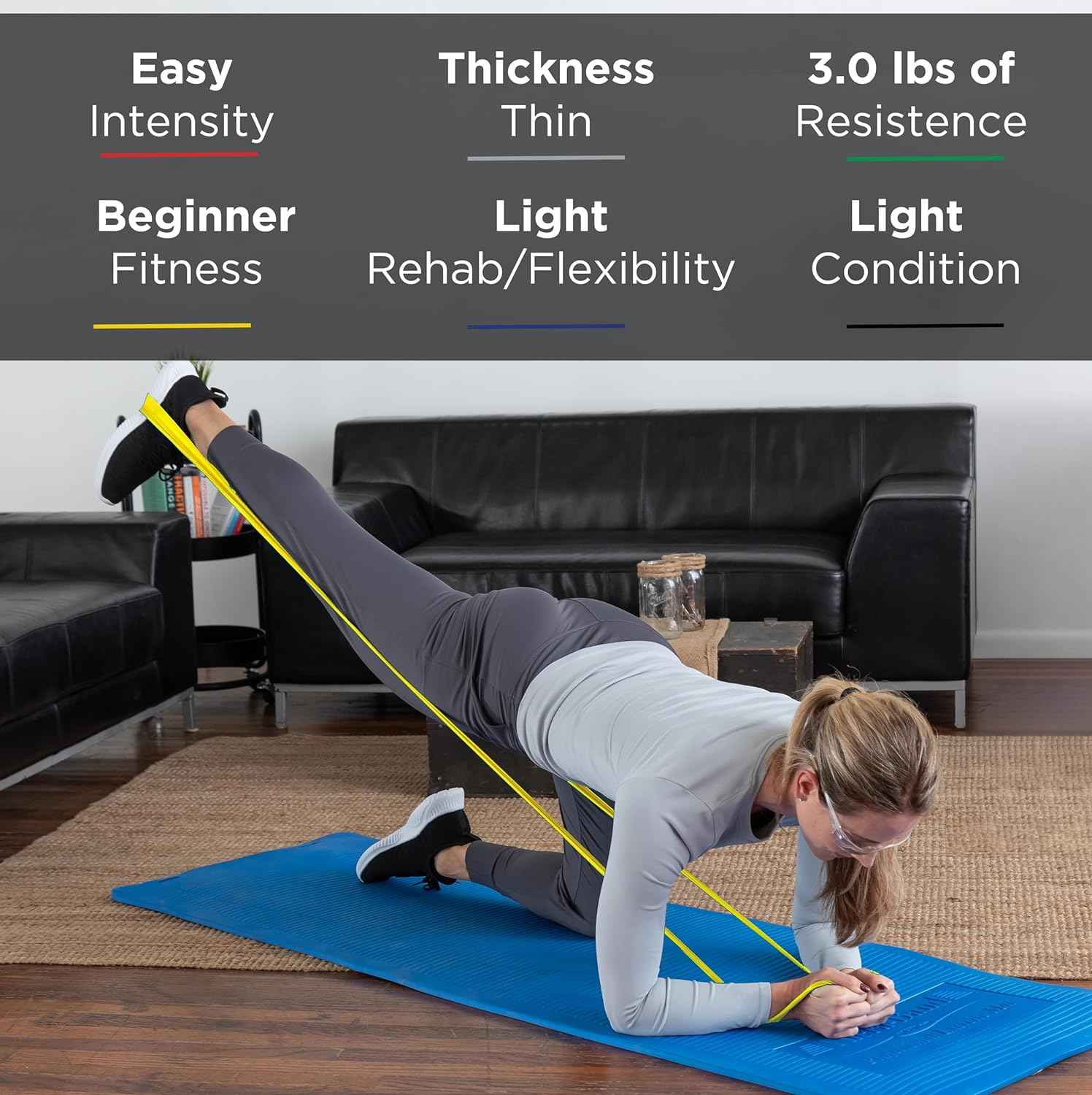 THERABAND Resistance Bands Set - Non-Latex Elastic Exercise Bands for Strength Training & Physical Therapy - Beginner Kit with Yellow, Red, Green