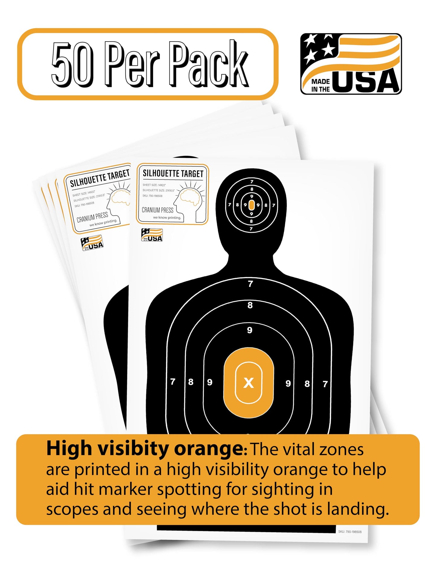 50-Pack Paper Shooting Targets for Range Practice - Bulk Silhouette Targets with Bullseye for Hunting, Handguns, Pistols & Rifles | Large 14x22 Inch Size for Accurate Aim & Training