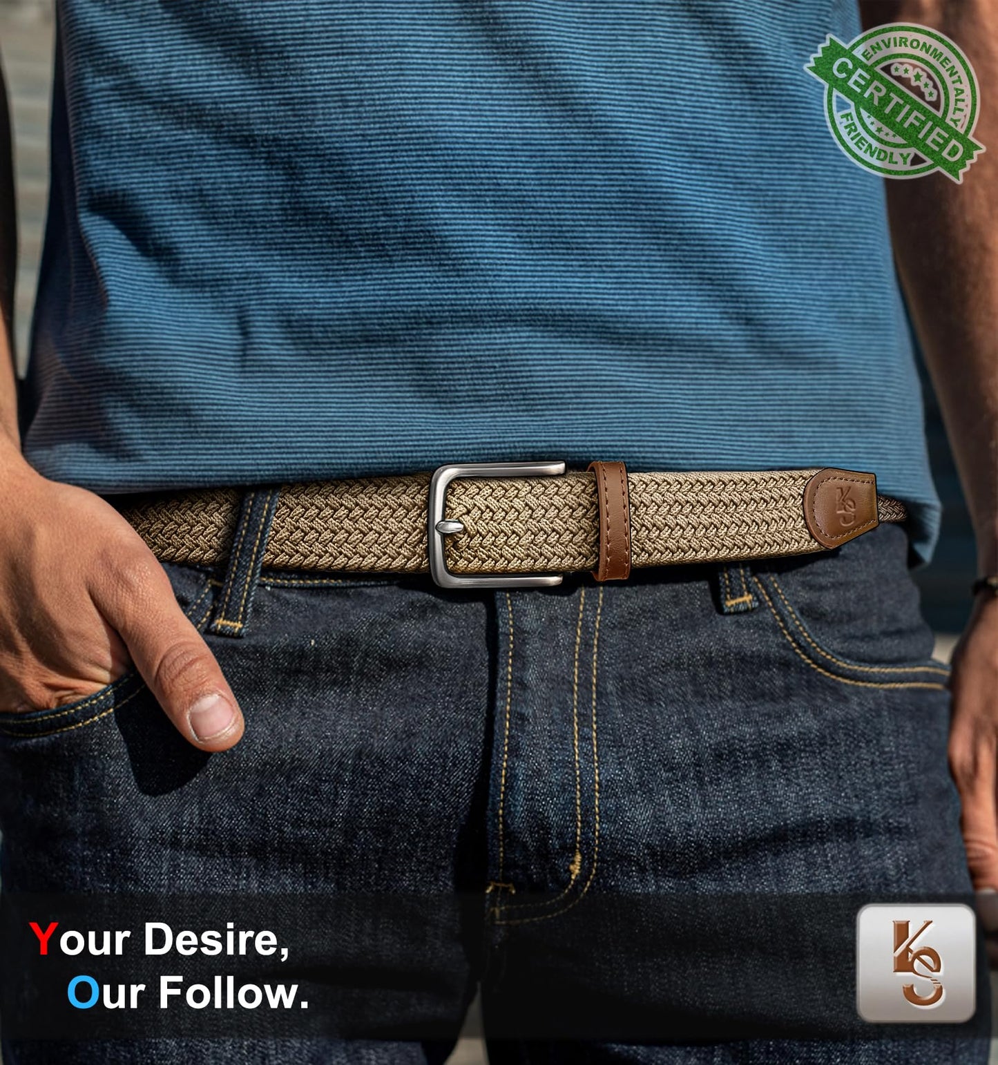 KEMISANT Men's Golf Belt Nulti-pack, Braided Woven Stretch Belt for Gift Men Casual Jeans Sports Work 1 3/8"(Black/Beige,30"-34" Waist Adjustable)