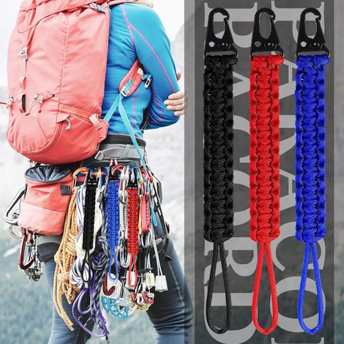 Shappy 3 Pcs Paracord Keychain Weave 550 Paracord 9 Inch Tactical Lanyard Wallet Accessories Camping Fishing Hunting Outdoor (Black, Red, Royal Blue)