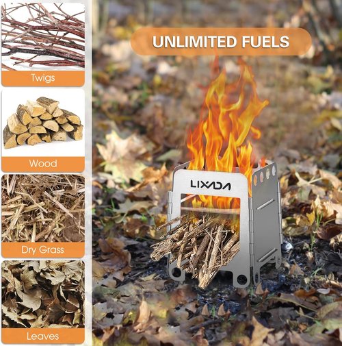 Lixada Camping Stove Stainless Steel Folding Wood Stove Portable Wood Burning Stove Pocket Stove for Outdoor Camping Cooking Picnic