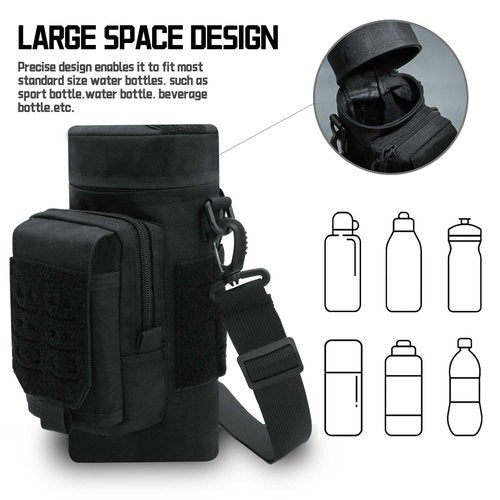 Black Molle Water Bottle Holder, Tactical Water Bottle Pouch with Strap, Adjustable Molle Water Bottle Carrier Bag for Hiking Camping Travel
