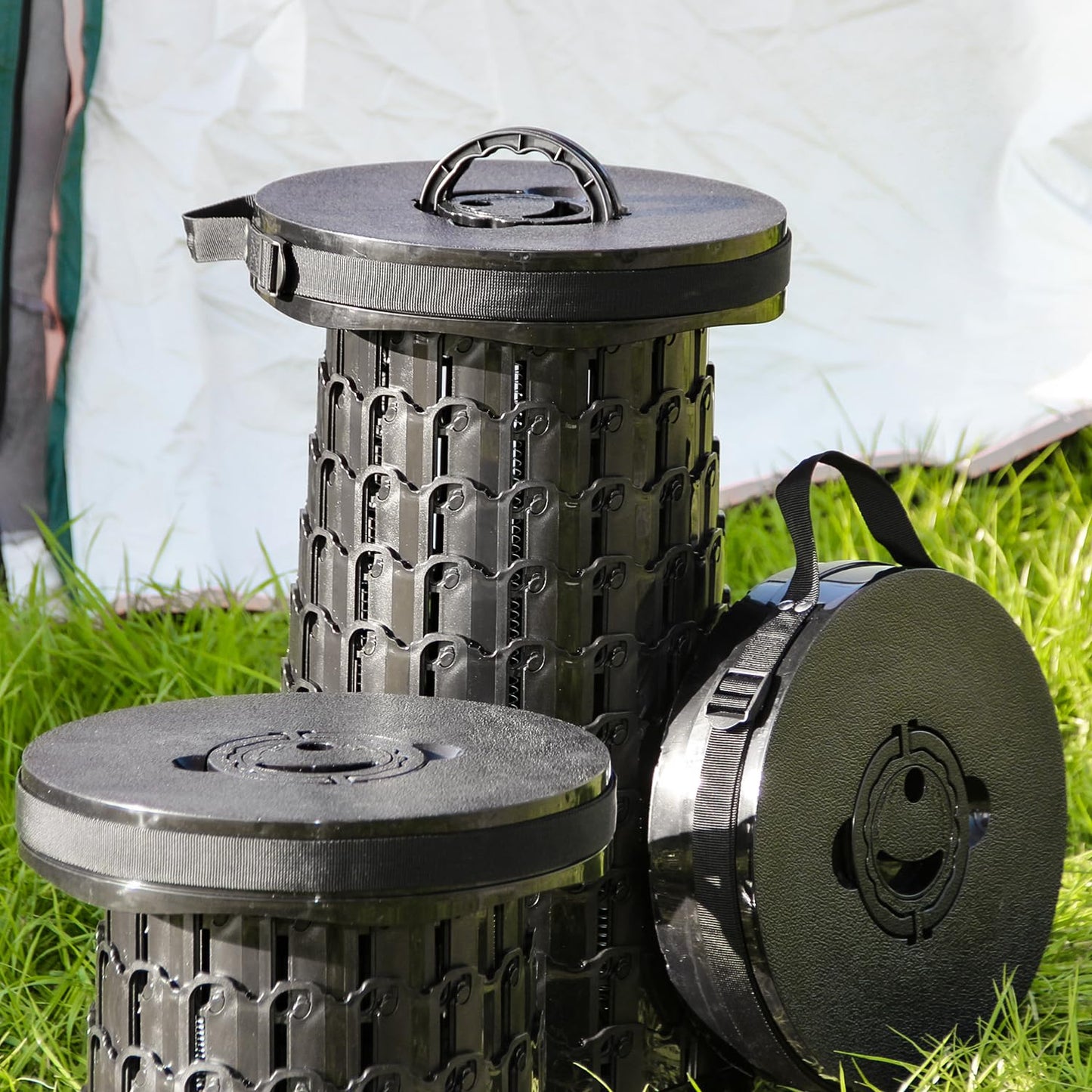 ALEVMOOM 2025 XXL 19.7" Collapsible Stool with Cushion, Capacity 1000lbs Portable Stools for Adults Heavy Duty, Adjustable Height Telescoping Folding Stool, for Outdoor Camping Travel Hiking Fishing