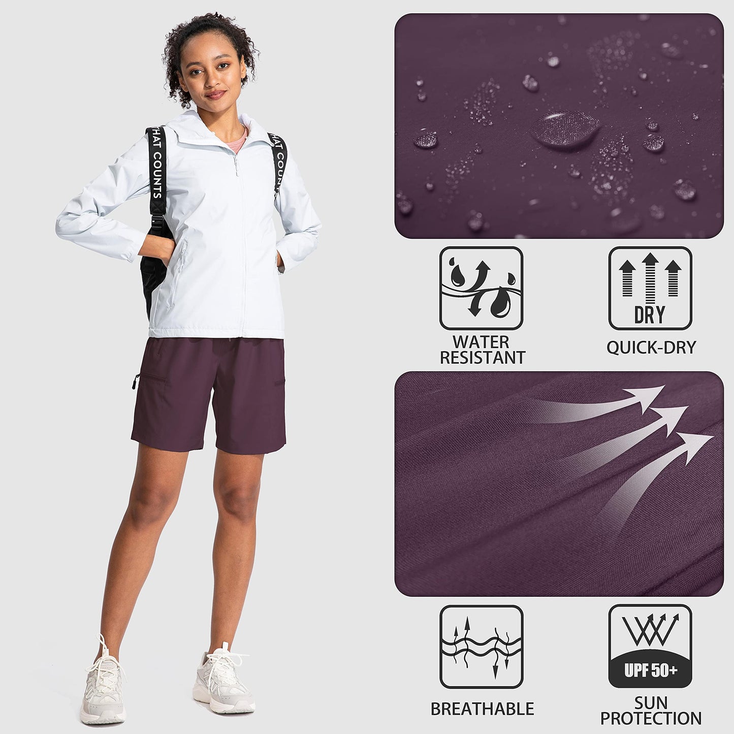 SANTINY Women's 5''/ 7''/9'' Hiking Cargo Shorts Quick Dry Lightweight Summer Shorts for Women Athletic Golf Zipper Pockets(Purple_XL)