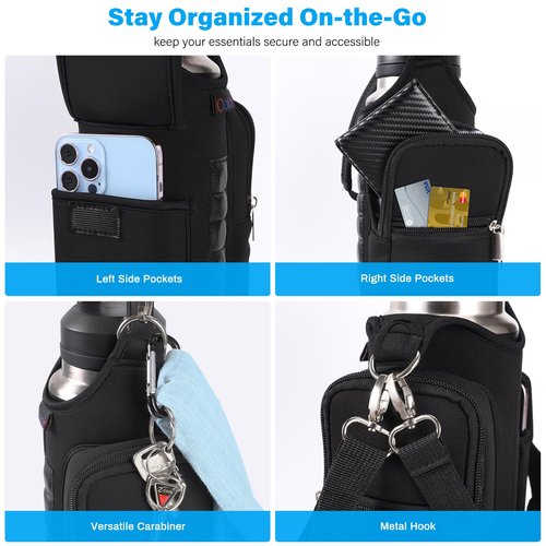 icolor Magnetic Gym Bag Water Bottle Holder with Phone Pockets & Shoulder Strap,5 Built-in Magnets Gym Bottle Pouch Carrier Sleeve,Magnetic Bag Gym Accessories Organizer for Men Women