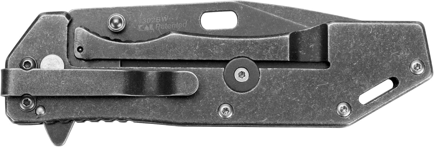 Kershaw Lifter (1302BW); Tactical Tanto Pocket Knife with 3.5 Inch 4Cr14 Steel Blackwashed Blade with Stainless Steel Blackwash Handle, SpeedSafe Assisted Opening and Deep-Carry Pocketclip; 3.2 OZ.
