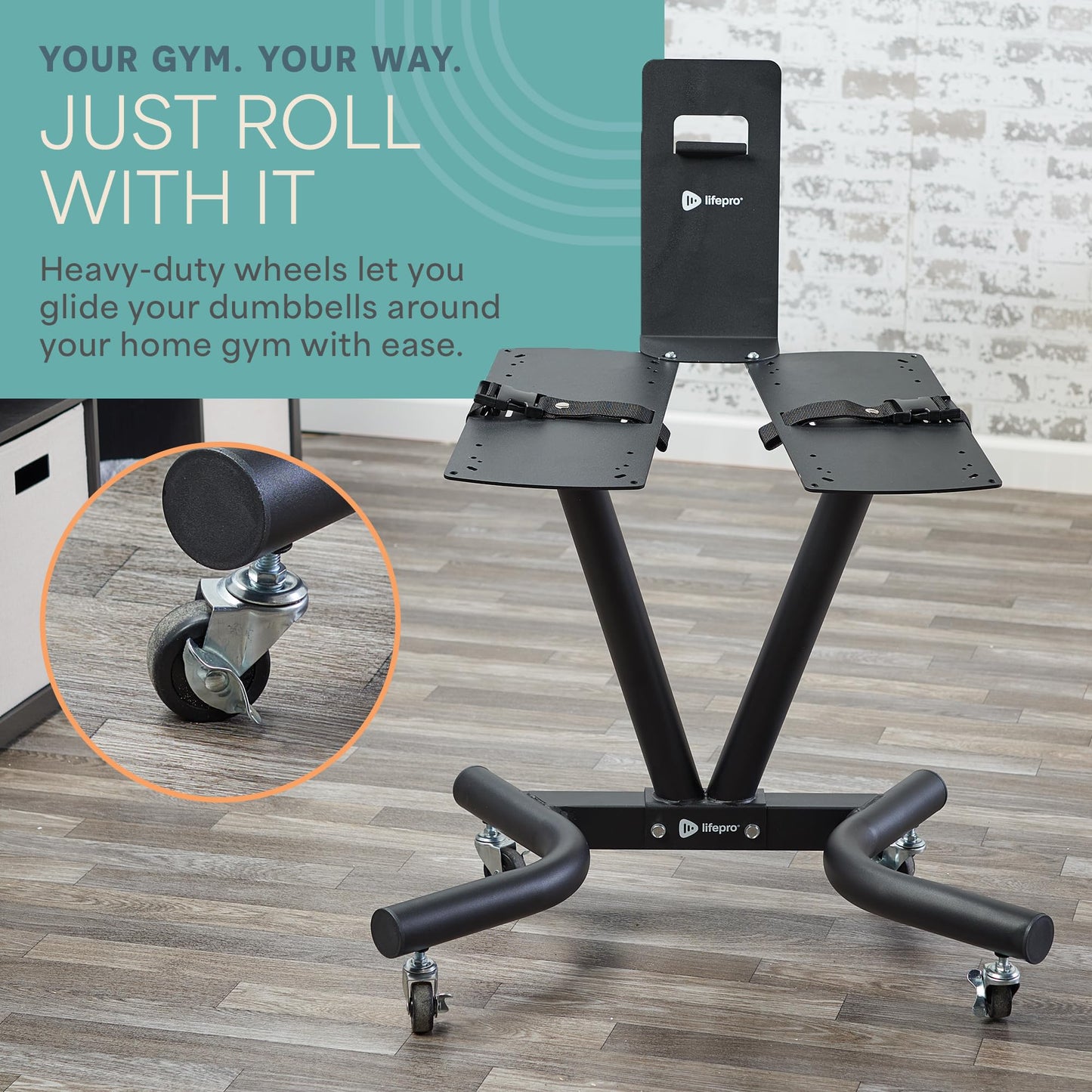 Lifepro Adjustable Dumbbell Stand Rack - Compatible with PowerFlow Plus, PowerUp Plus, and for More Brands- Phone Holder, featured Castors - Home Gym Storage and Convenient Strength Training