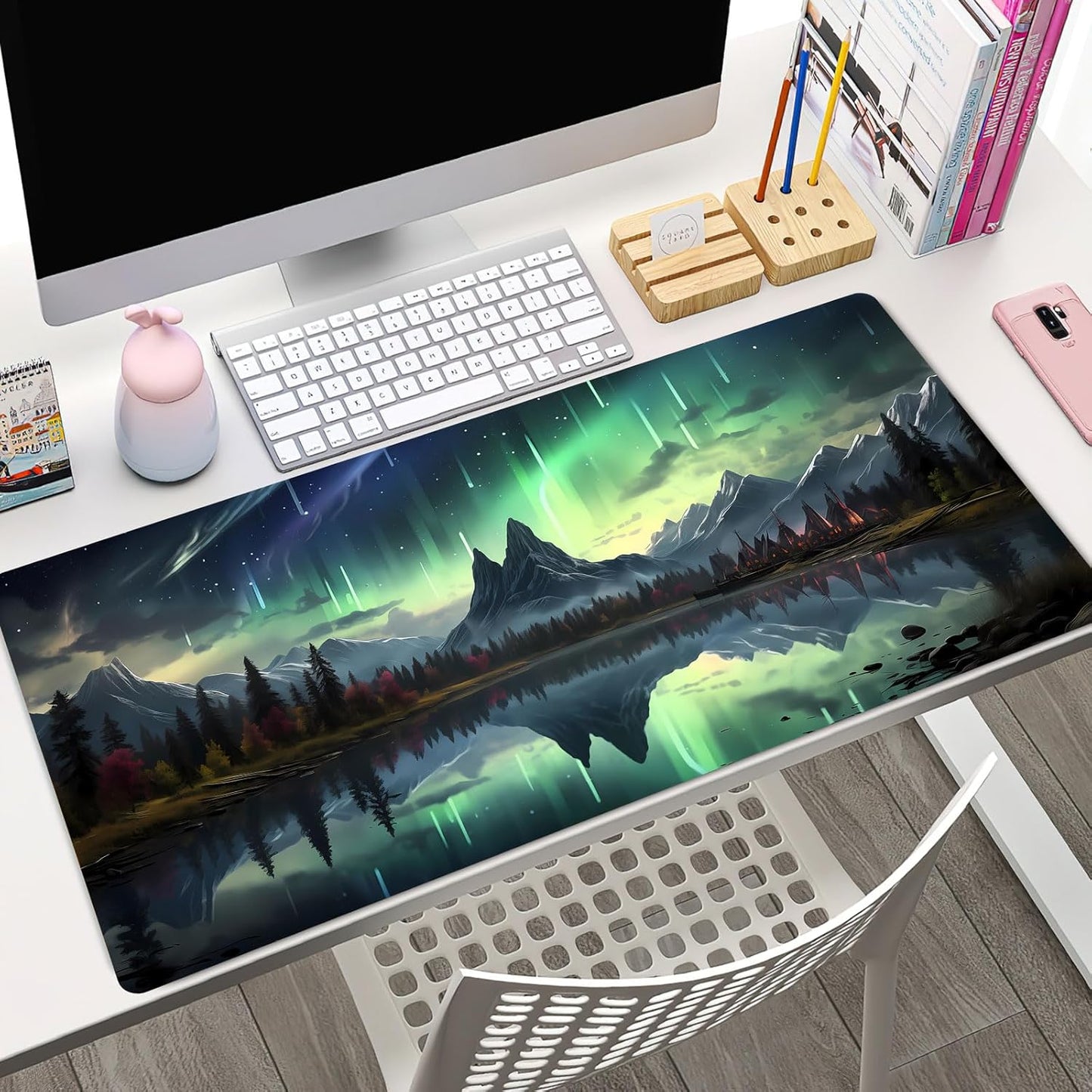 Japanese Desk Mat Riverside Full Moon Desk Pad Black Red Large Mouse Pad Gaming Mousepad Extended XXL Keyboard Pad 31.5 x 15.7 in Laptop Computer Mouse Keyboard Mat for Office Desk Decor